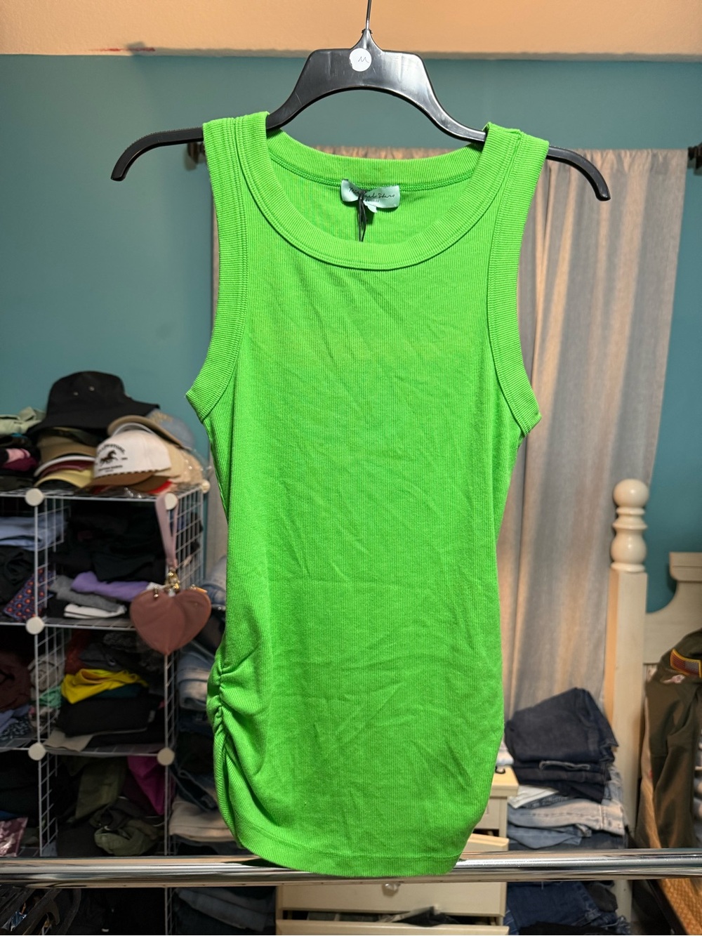 Michael Stars Halley Ruched Side Tank Small Lucky Green NWT